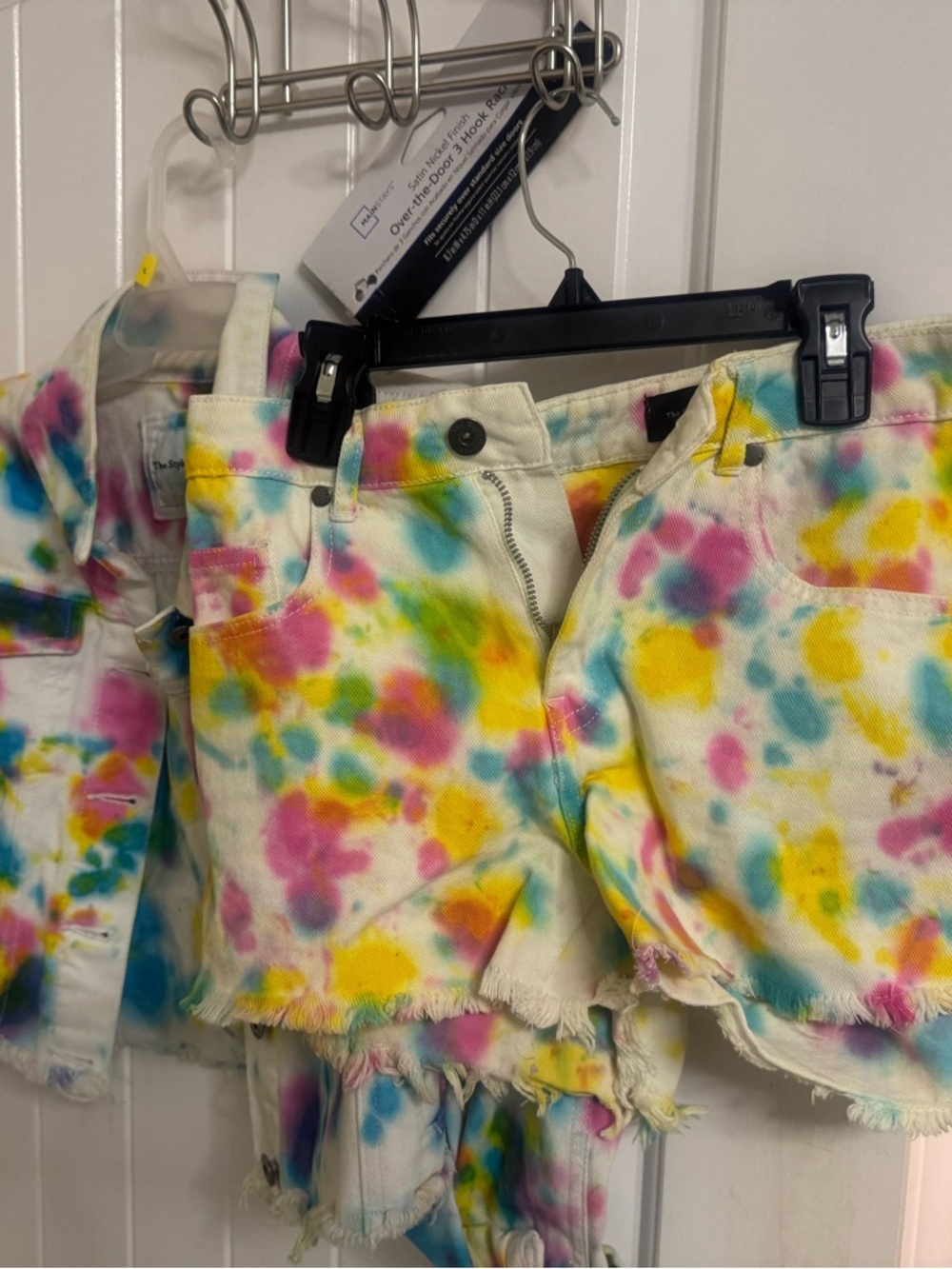 Tie-Dye Pastel Denim Shorts & Denim Jacket- Multicolor